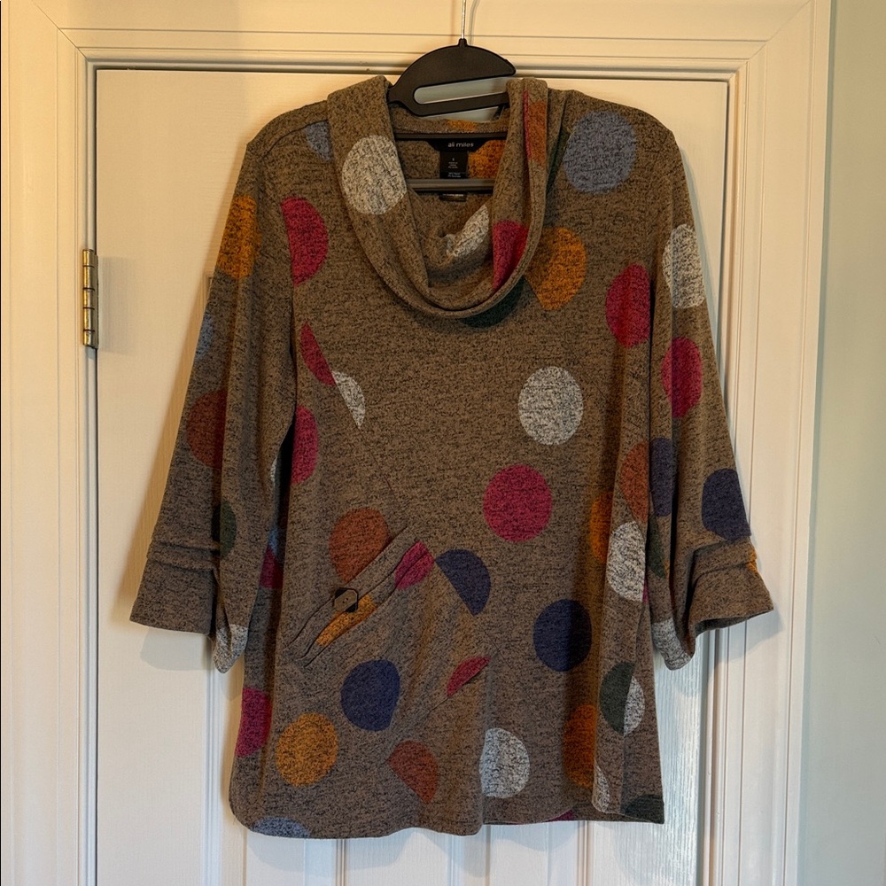 Ali Miles Multicolor Polka Dot Cowl Neck Sweater